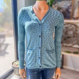 Athleta Revolve Cozy Cardigan Sweater in Space Dye Teal Activewear-Women's Small